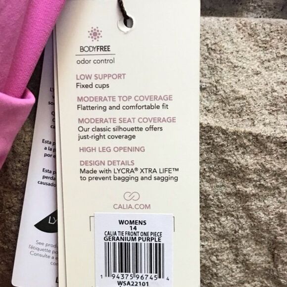 CALIA Women's Tie Front One Piece Swimsuit Pink Geranium Purple 14 NWT Barbie - Picture 6 of 10
